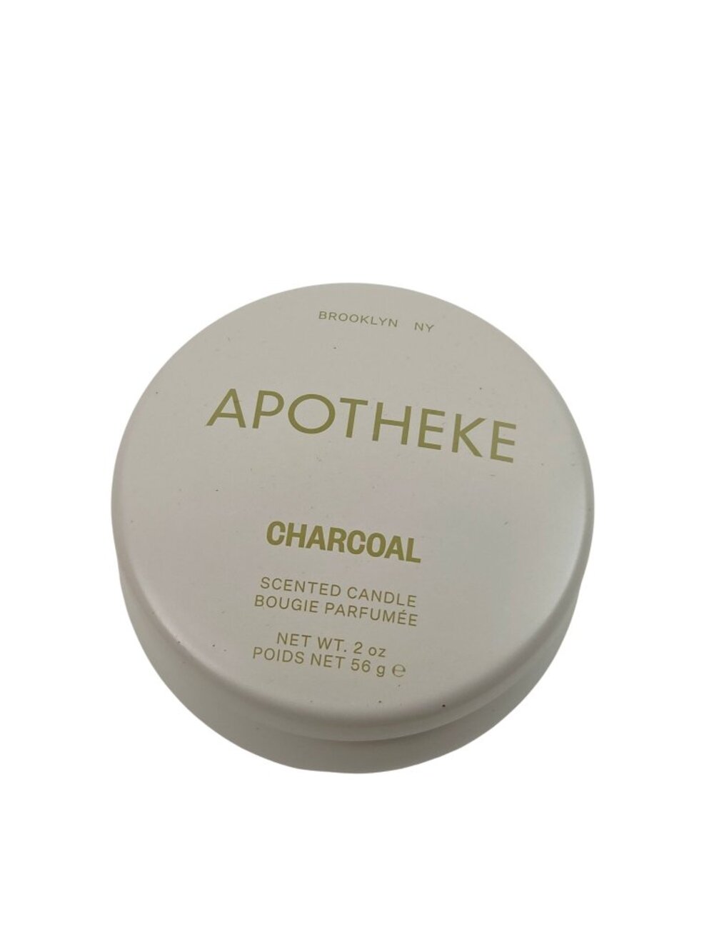 Apotheke Mini Tin Candle Charcoal Scent 2oz White Tin Black Wax 15 Hr Burn Time